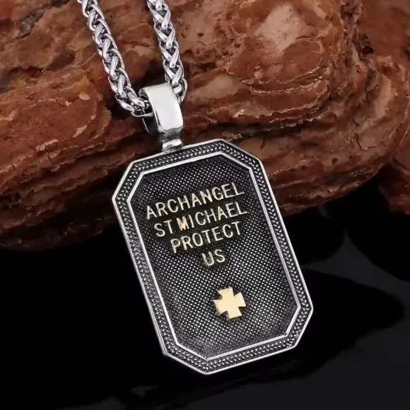 Silver St. Michael Necklace Archangel Christian Catholic Vintage Faith Gift NEW